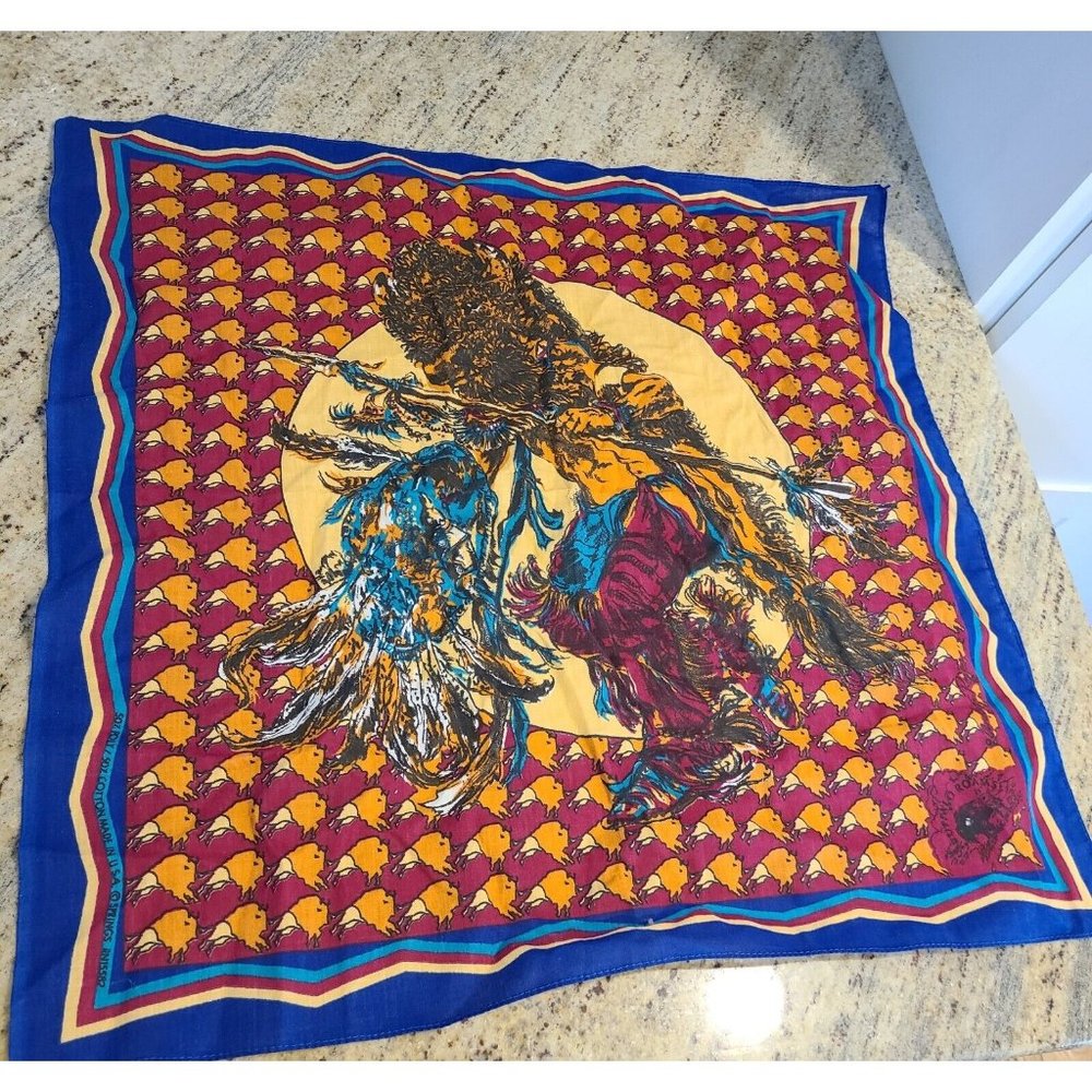 SPRINGS "Buffalo Roam" Western Bandana Native American Dancing Buffalo. Rogers